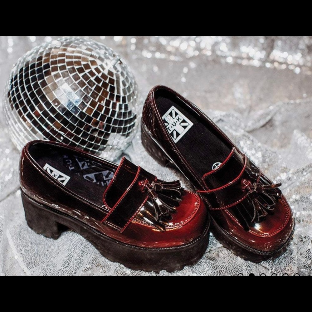 Burgundy platform loafers